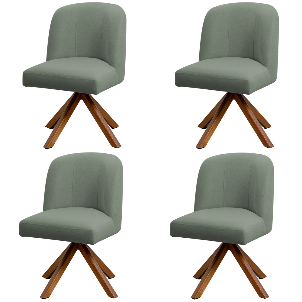 Kit 04 Cadeiras De Jantar Cléo Base Giromad Linho Verde - Nexta Casa