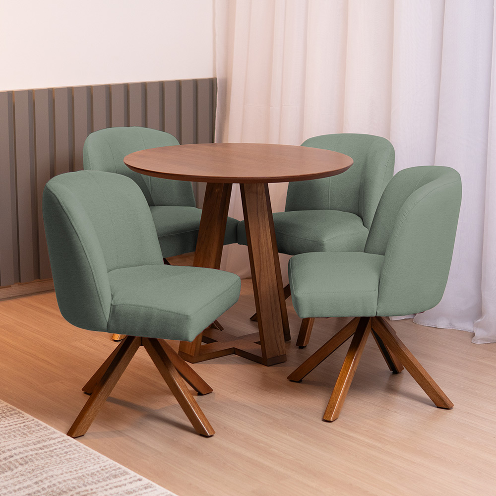 Kit 04 Cadeiras De Jantar Cléo Base Giromad Linho Verde - Nexta Casa