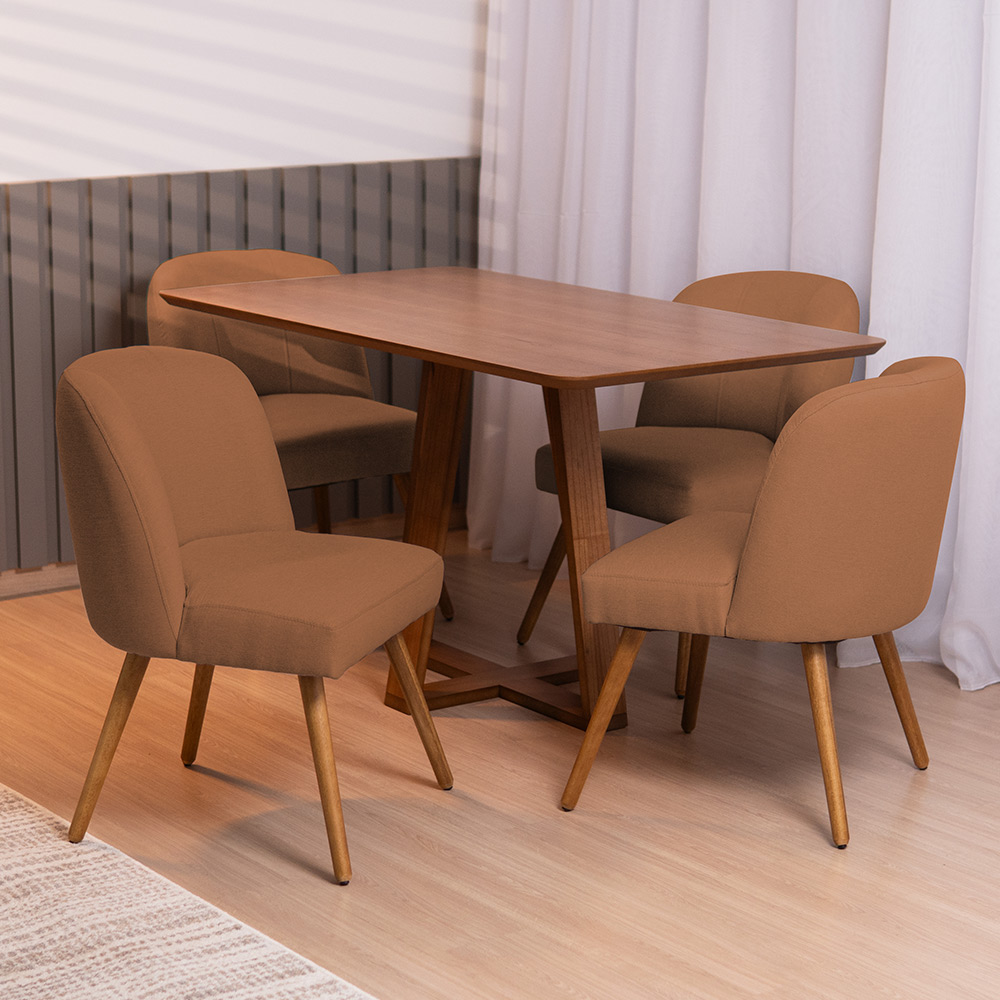Kit 04 Cadeiras De Jantar Cléo Pés Palito Linho Terracota - Nexta Casa