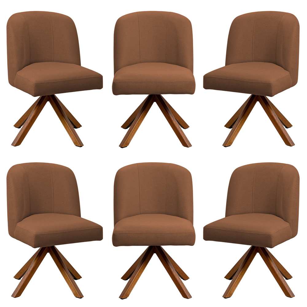 Kit 06 Cadeiras De Jantar Cléo Base Giromad Linho Terracota - Nexta Casa