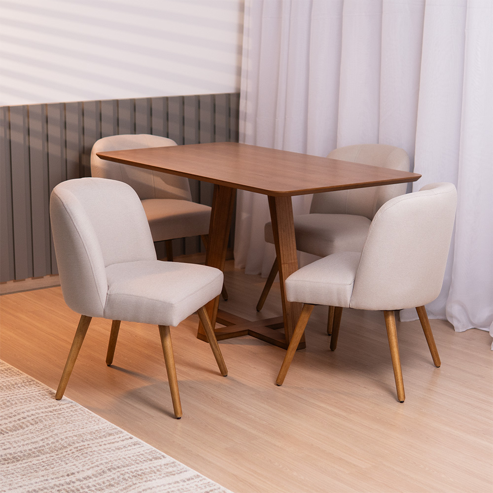Kit 06 Cadeiras De Jantar Cléo Pés Palito Linho Cru - Nexta Casa