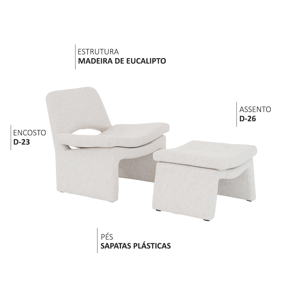 Kit Poltrona com Puff Bella Linho Off White Mesclado - Nexta Casa
