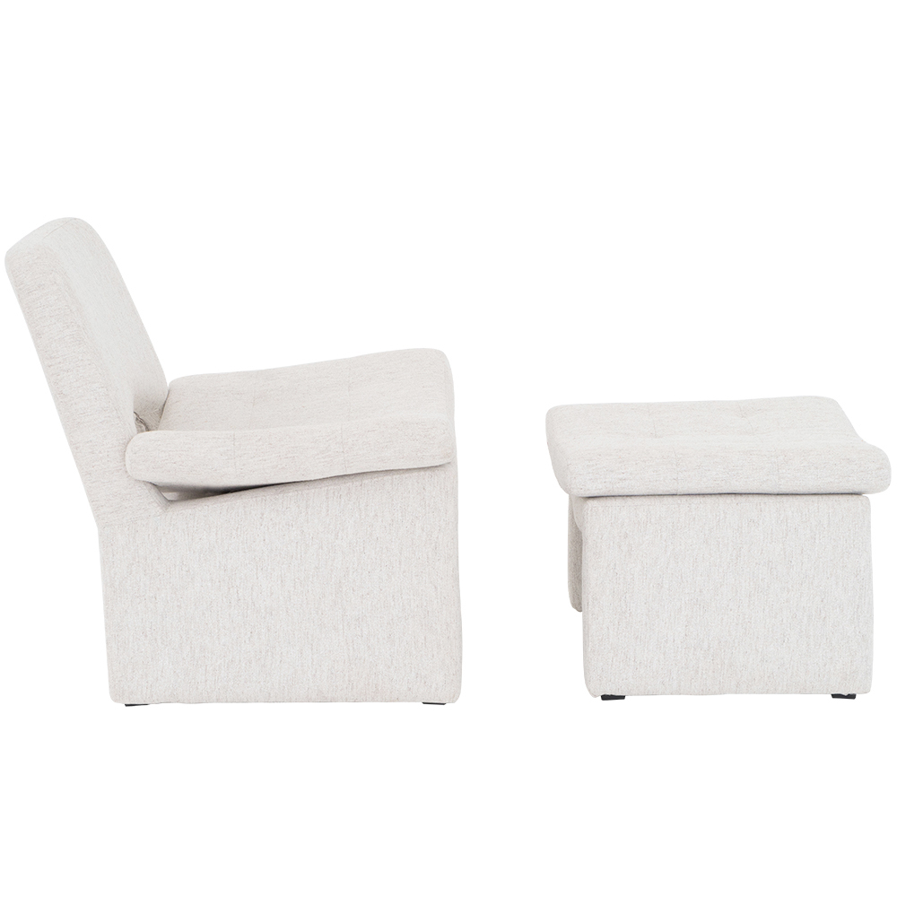 Kit Poltrona com Puff Bella Linho Off White Mesclado - Nexta Casa