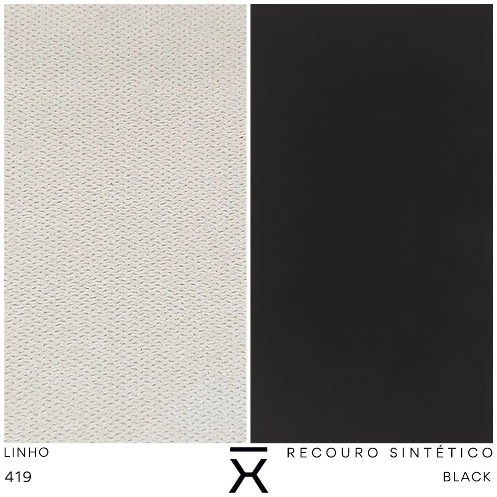 Kit Poltrona com Puff Turim Base Aço Preto Recouro Black Linho Off White - Nexta Casa