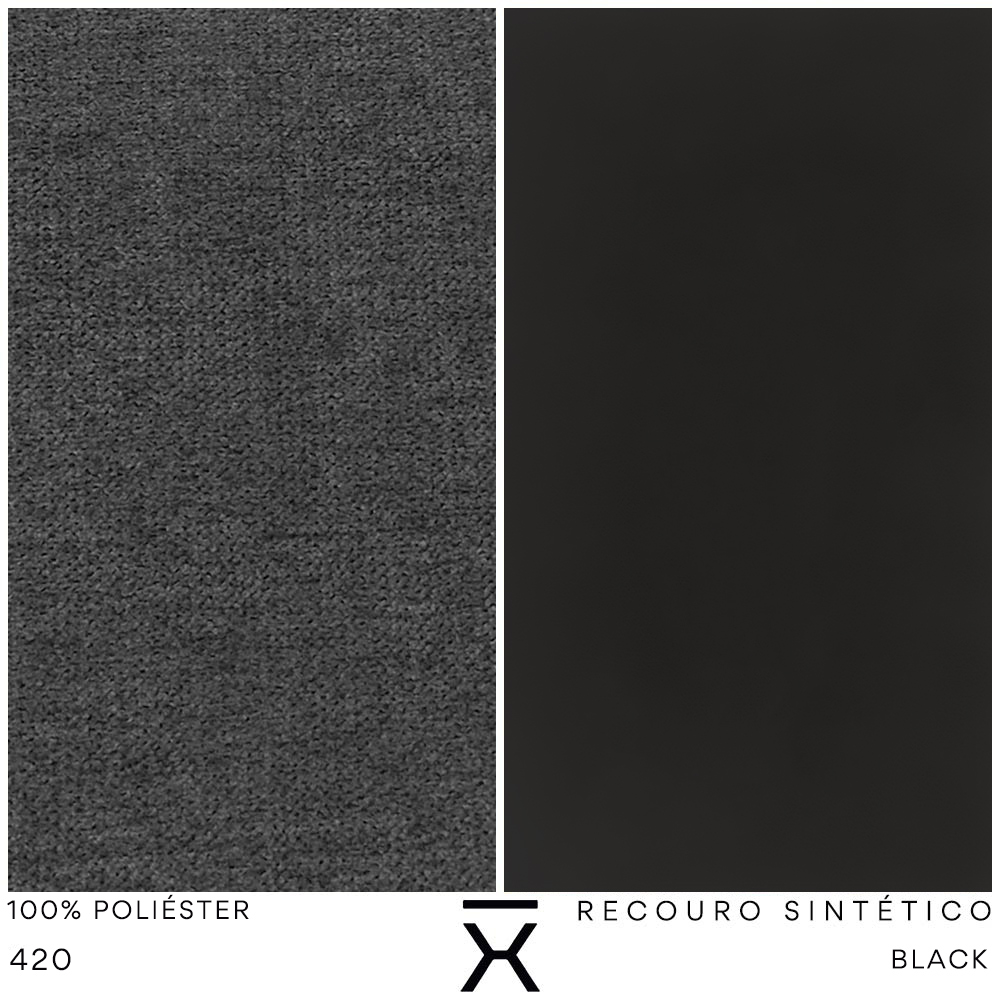 Kit Poltrona com Puff Turim Base Aço Preto Recouro Black Poliéster Cinza - Nexta Casa