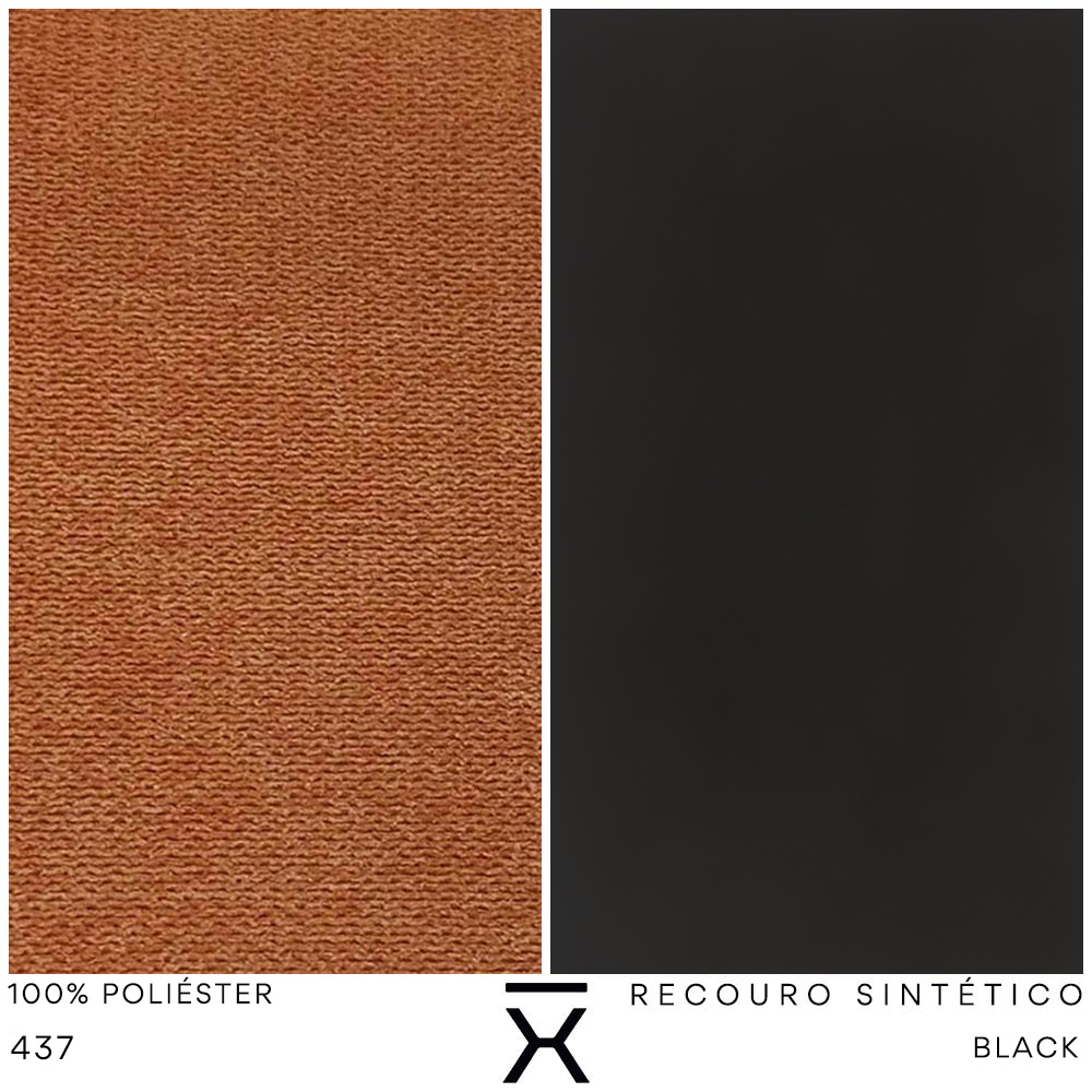 Kit Poltrona com Puff Turim Base Aço Preto Recouro Black Poliéster Terracota - Nexta Casa