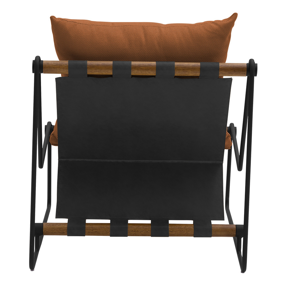 Kit Poltrona com Puff Turim Base Aço Preto Recouro Black Poliéster Terracota - Nexta Casa