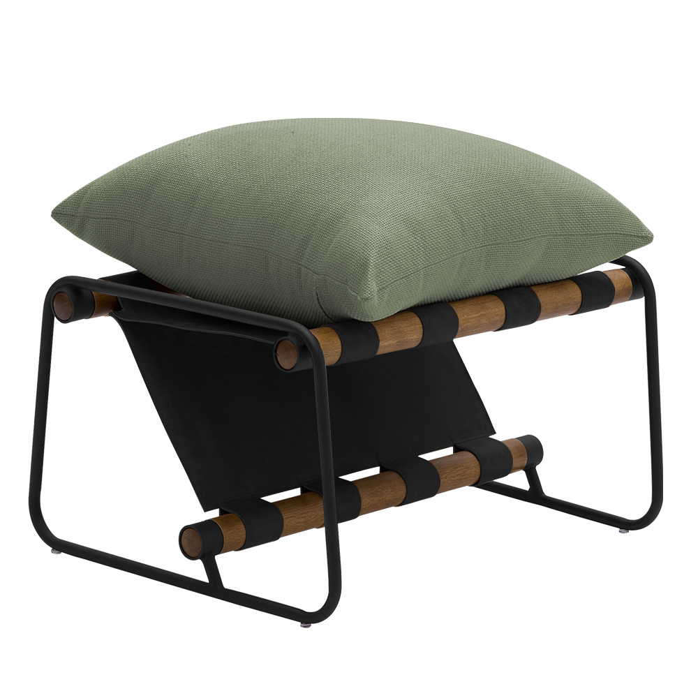 Kit Poltrona com Puff Turim Base Aço Preto Recouro Black Poliéster Verde - Nexta Casa