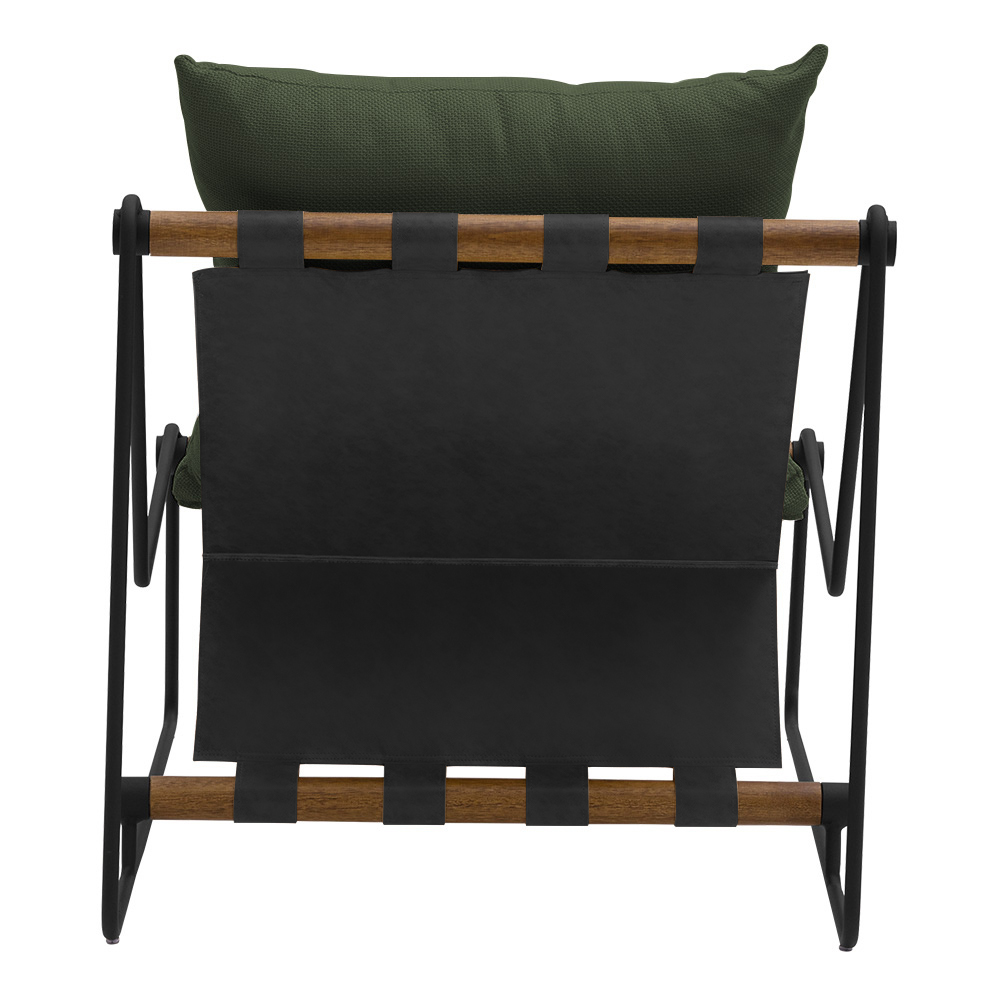 Kit Poltrona com Puff Turim Base Aço Preto Recouro Black Poliéster Verde Musgo - Nexta Casa