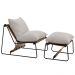 Kit Poltrona com Puff Turim Base Aço Preto Recouro Camel Linho Off White - Nexta Casa