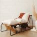 Kit Poltrona com Puff Turim Base Aço Preto Recouro Camel Linho Off White - Nexta Casa