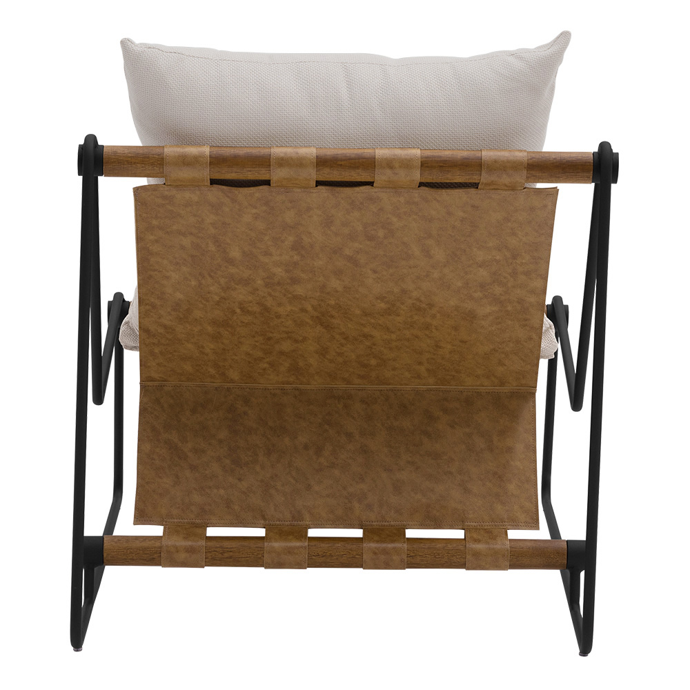 Kit Poltrona com Puff Turim Base Aço Preto Recouro Camel Linho Off White - Nexta Casa
