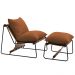 Kit Poltrona com Puff Turim Base Aço Preto Recouro Camel Poliéster Terracota - Nexta Casa