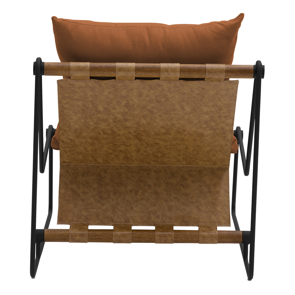 Kit Poltrona com Puff Turim Base Aço Preto Recouro Camel Poliéster Terracota - Nexta Casa