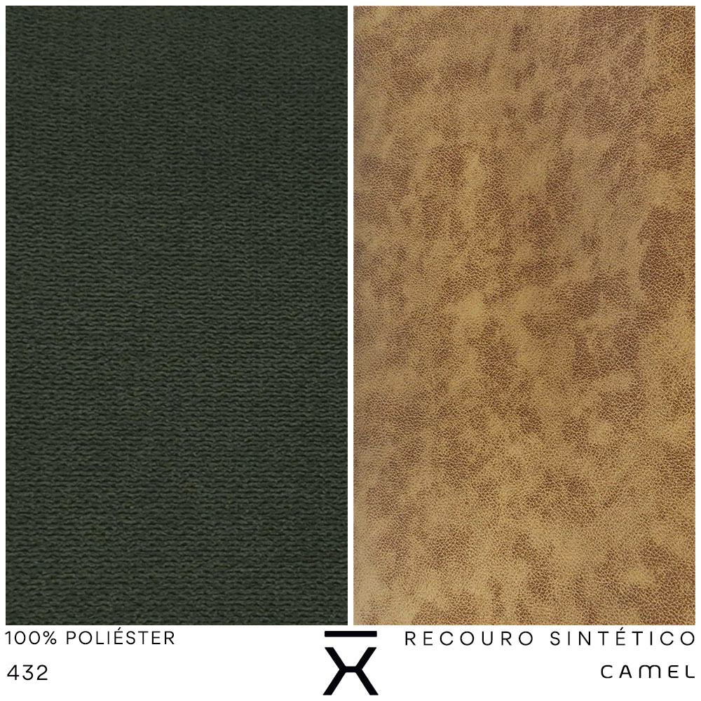 Kit Poltrona com Puff Turim Base Aço Preto Recouro Camel Poliéster Verde Musgo - Nexta Casa