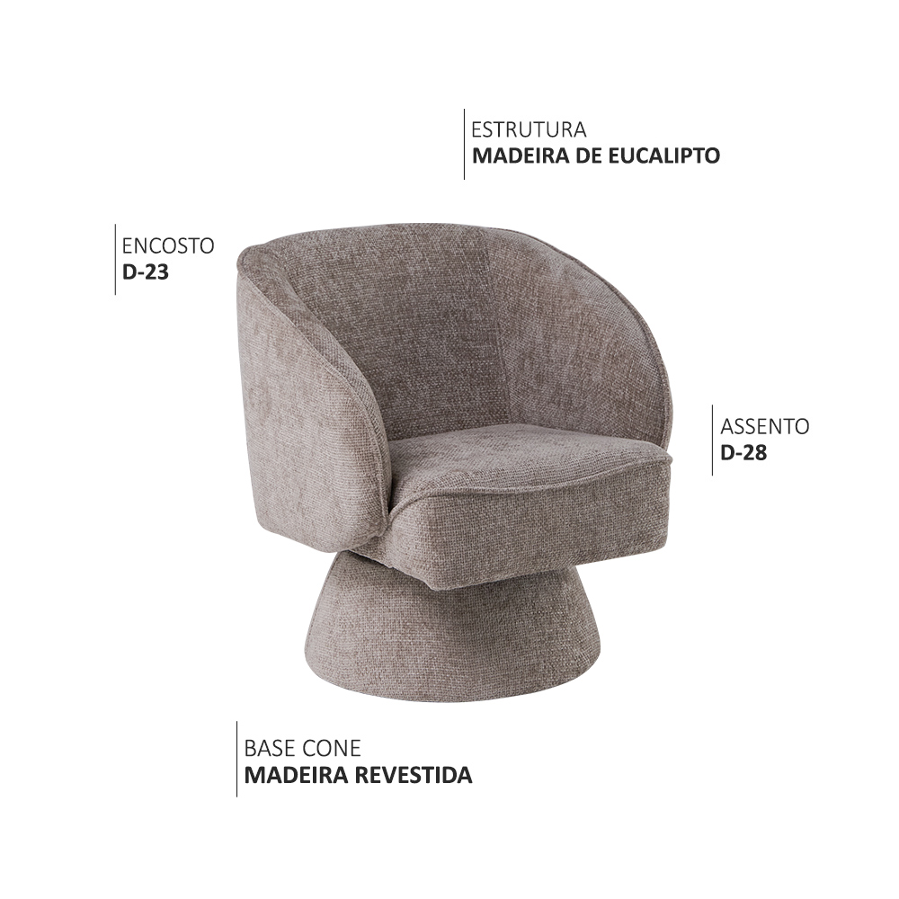 Poltrona Decorativa Agnes Base Fixa Linhão Aveludado Cáqui - Nexta Casa