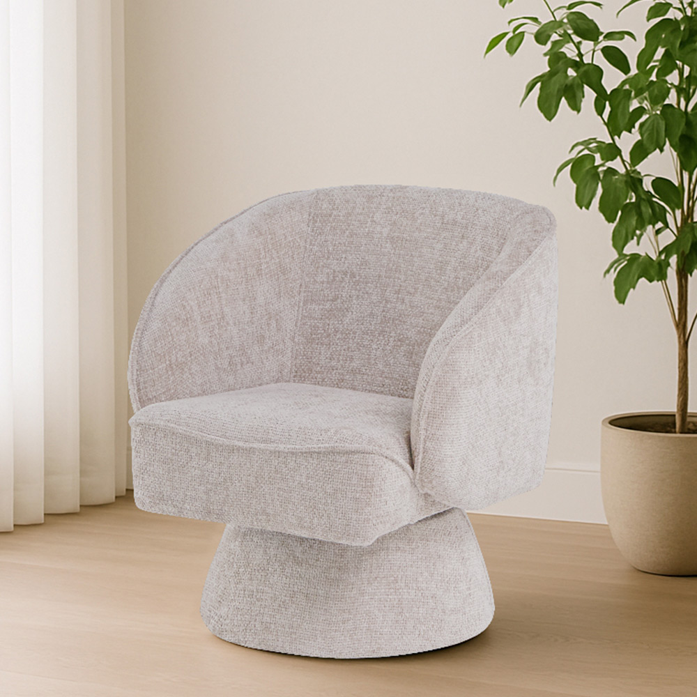 Poltrona Decorativa Agnes Base Giratória Linhão Aveludado Off White - Nexta Casa