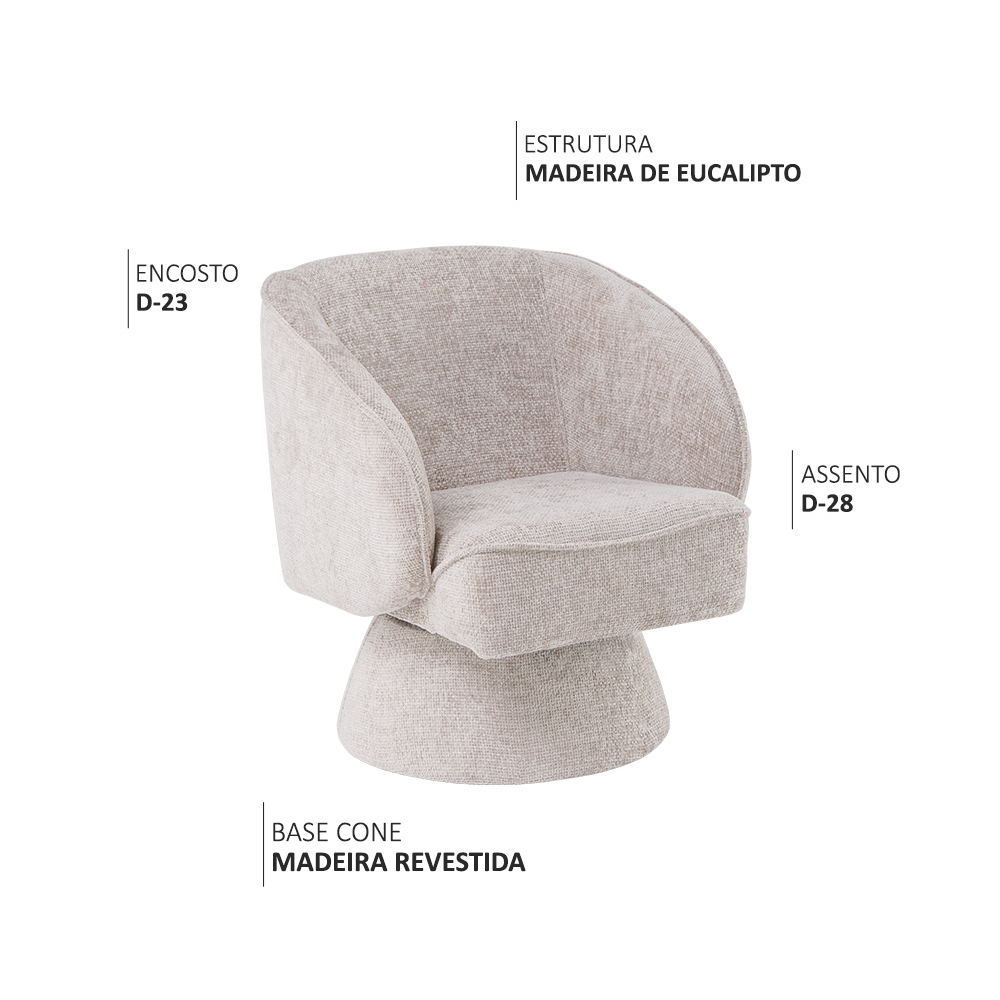 Poltrona Decorativa Agnes Base Giratória Linhão Aveludado Off White - Nexta Casa