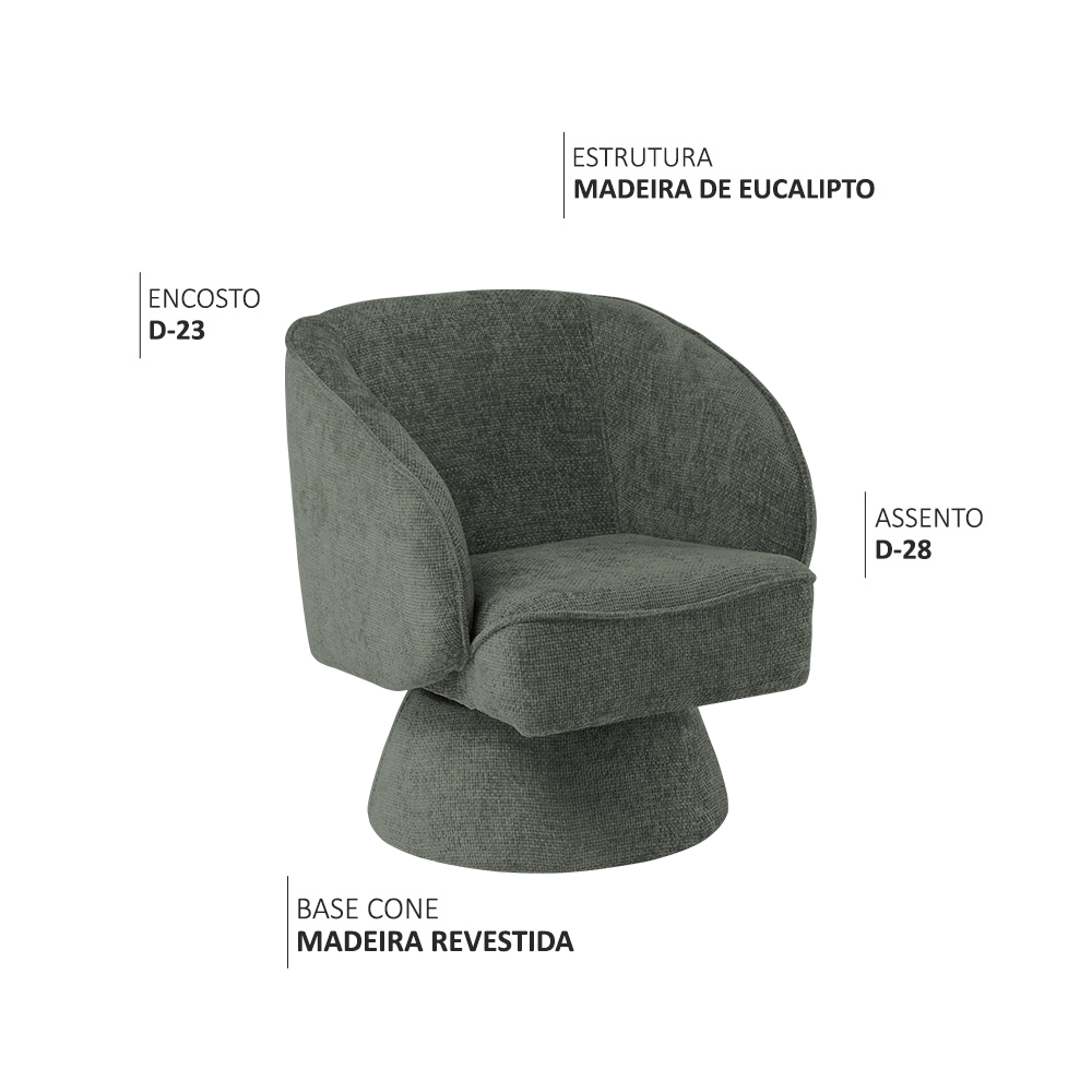 Poltrona Decorativa Agnes Base Giratória Linhão Aveludado Verde - Nexta Casa