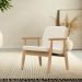 Poltrona Decorativa Antonela Base Madeira Natural Linho Bege Claro - Nexta Casa