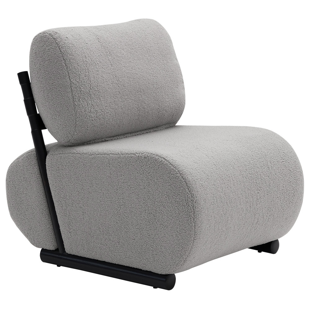 Poltrona Decorativa Athos Base Madeira Preto Bouclé Sheep Cinza - Nexta Casa