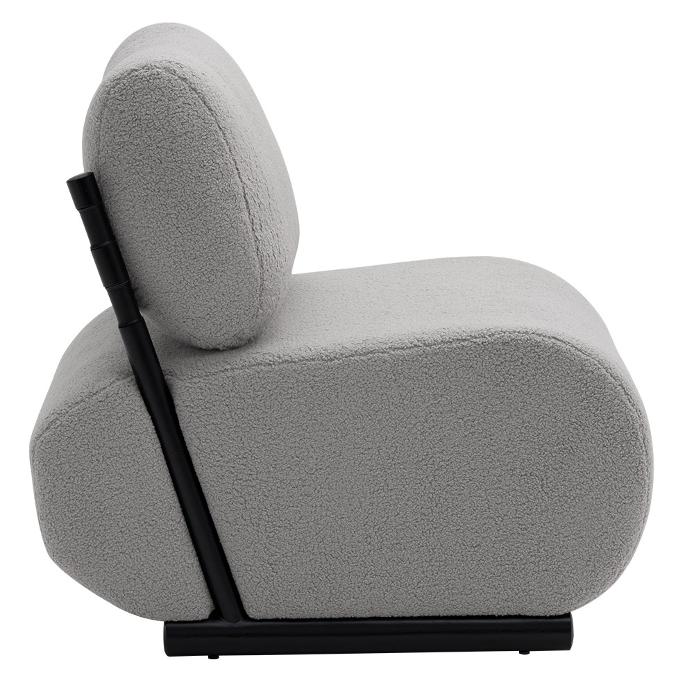 Poltrona Decorativa Athos Base Madeira Preto Bouclé Sheep Cinza - Nexta Casa