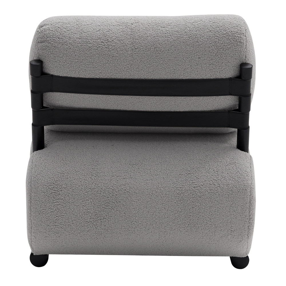 Poltrona Decorativa Athos Base Madeira Preto Bouclé Sheep Cinza - Nexta Casa