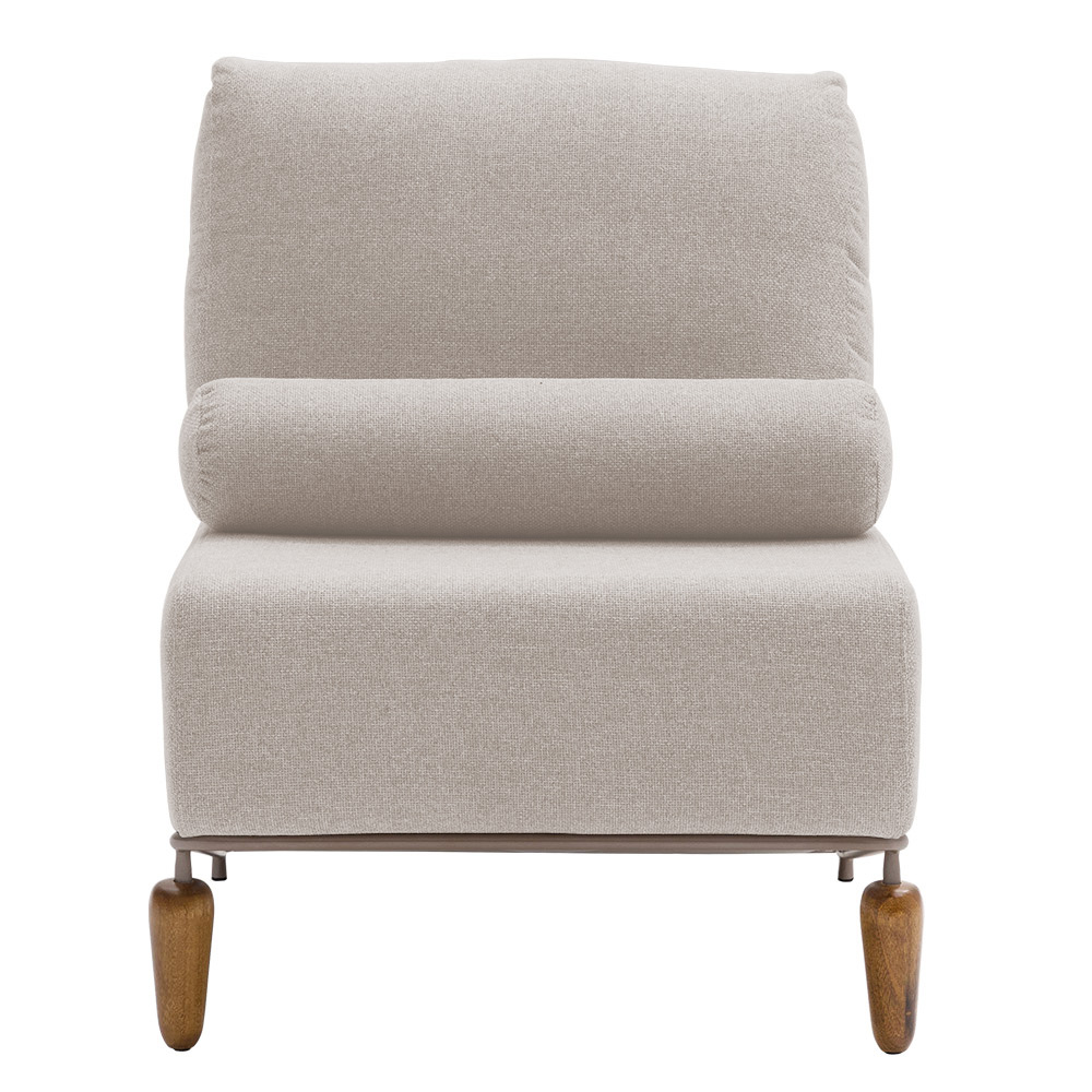 Poltrona Decorativa Aurea Base Aço Champagne Linho Bege - Nexta Casa