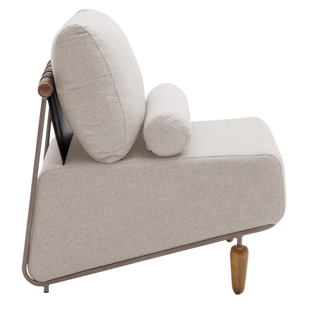 Poltrona Decorativa Aurea Base Aço Champagne Linho Bege - Nexta Casa