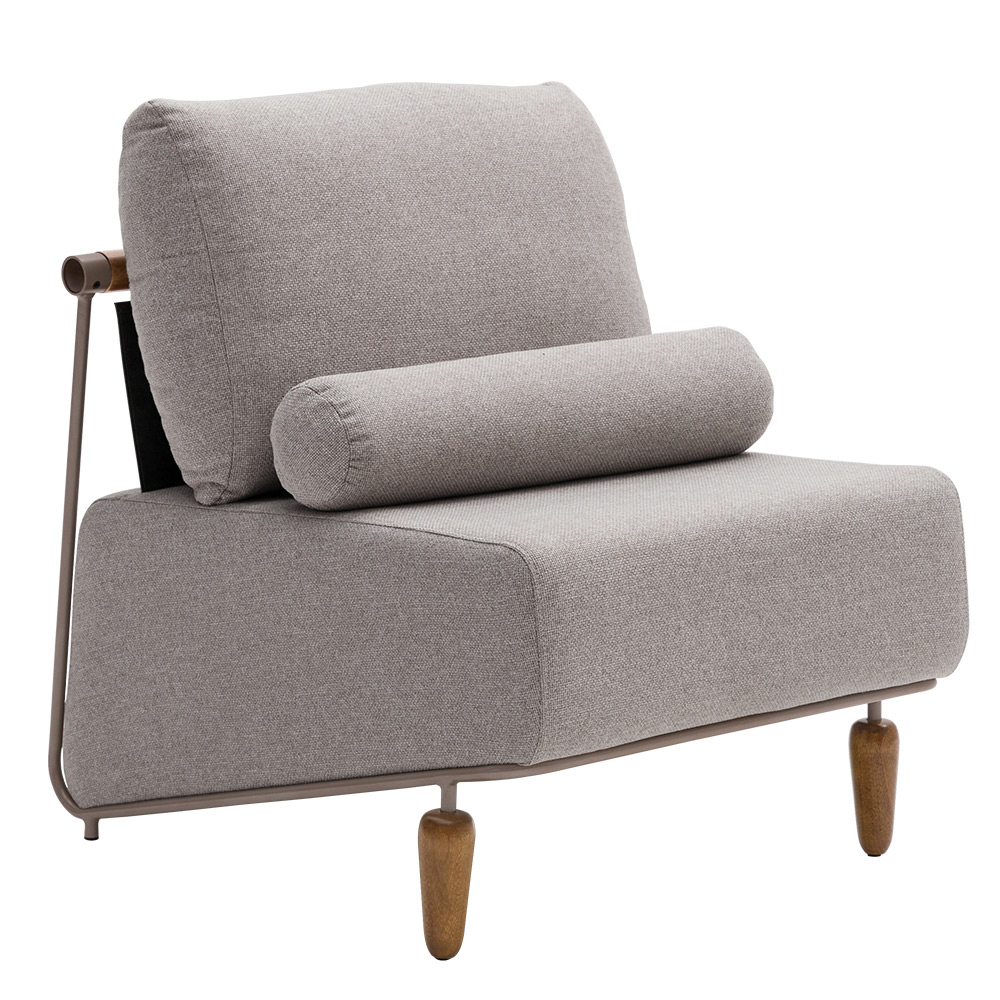 Poltrona Decorativa Aurea Base Aço Champagne Linho Cinza Mesclado - Nexta Casa
