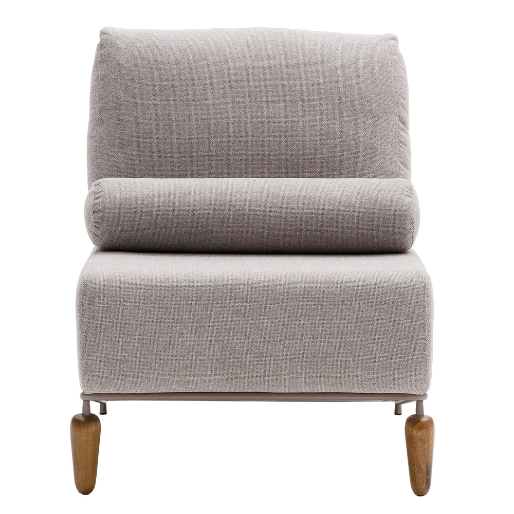 Poltrona Decorativa Aurea Base Aço Champagne Linho Cinza Mesclado - Nexta Casa