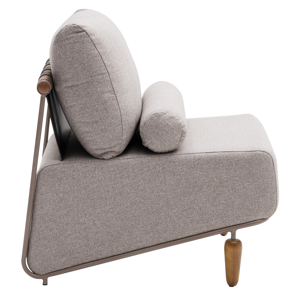 Poltrona Decorativa Aurea Base Aço Champagne Linho Cinza Mesclado - Nexta Casa
