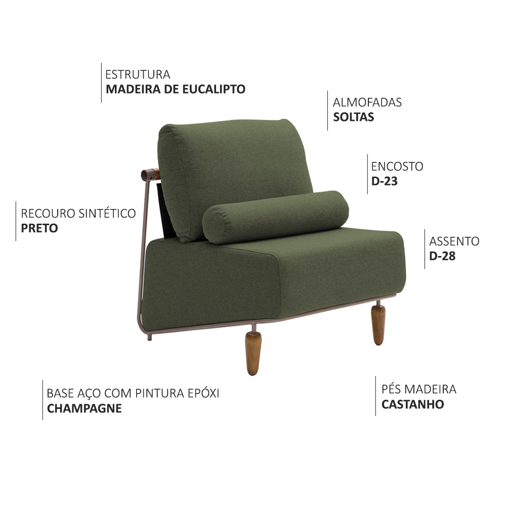 Poltrona Decorativa Aurea Base Aço Champagne Linho Verde - Nexta Casa