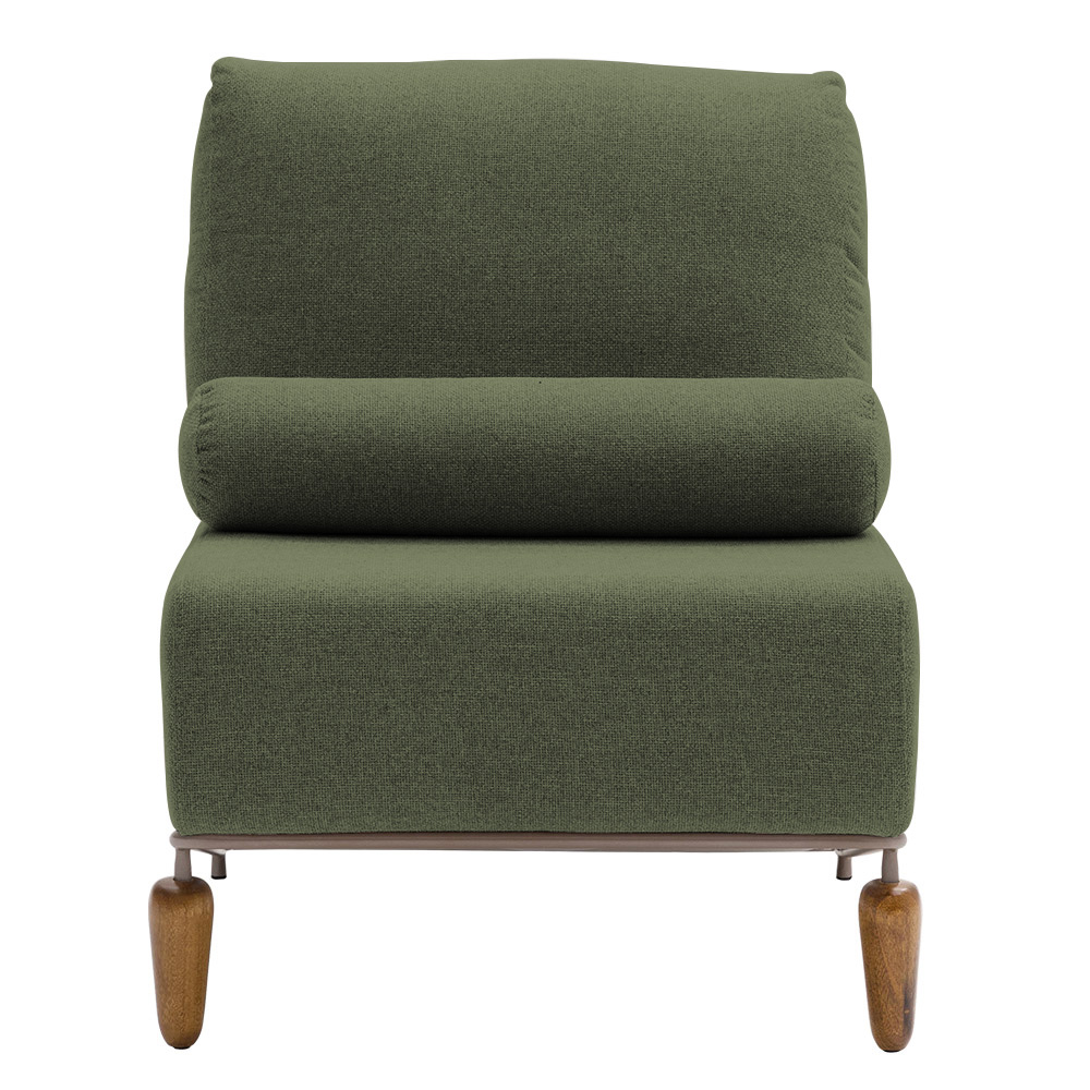 Poltrona Decorativa Aurea Base Aço Champagne Linho Verde - Nexta Casa