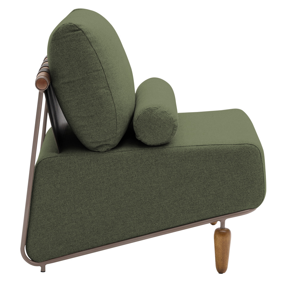 Poltrona Decorativa Aurea Base Aço Champagne Linho Verde - Nexta Casa