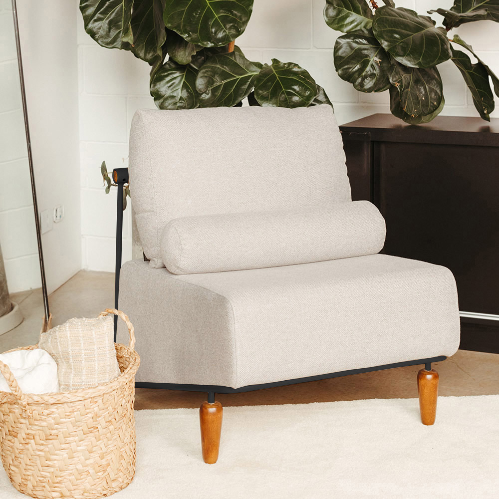 Poltrona Decorativa Aurea Base Aço Preto Linho Bege - Nexta Casa