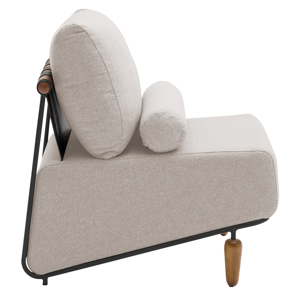Poltrona Decorativa Aurea Base Aço Preto Linho Bege - Nexta Casa