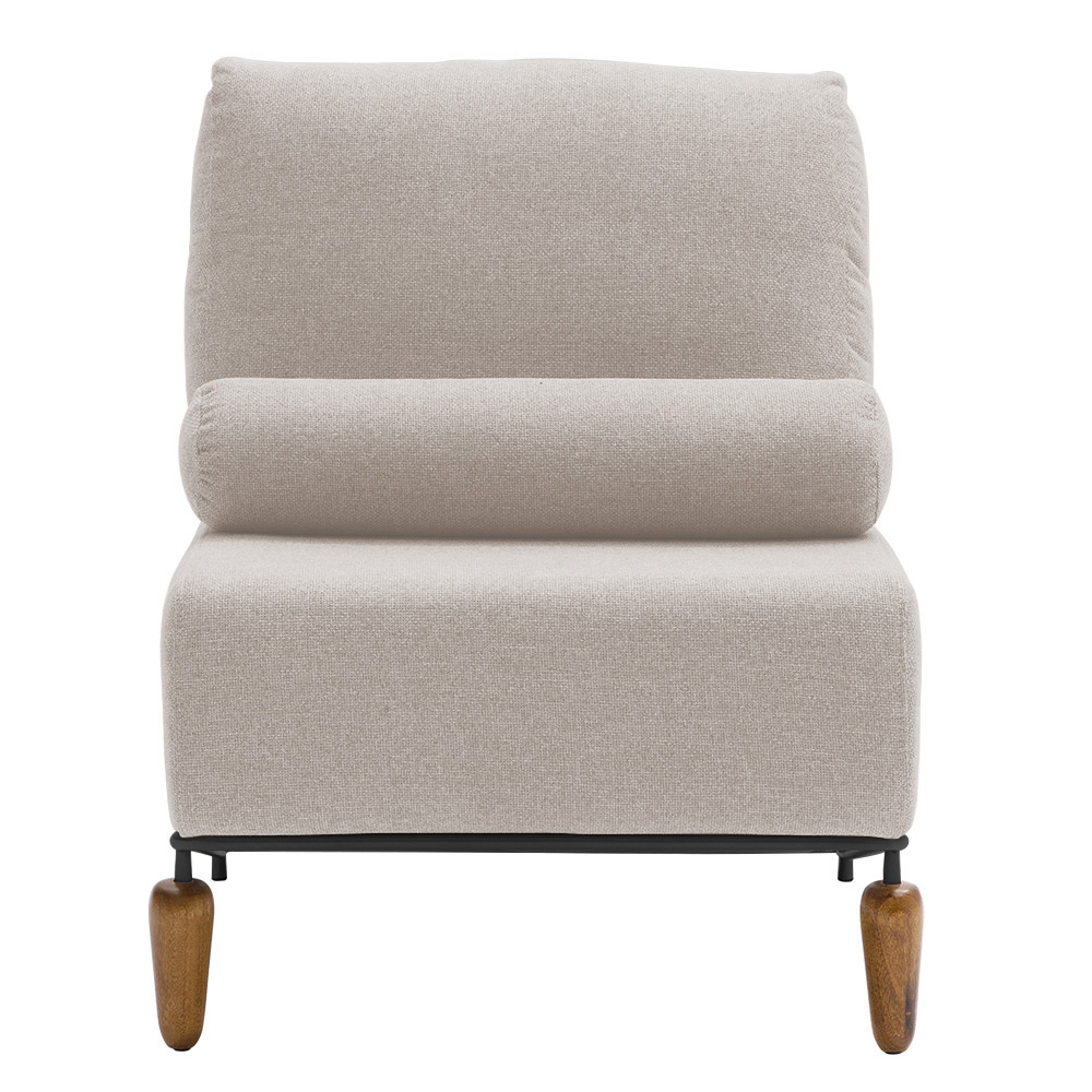 Poltrona Decorativa Aurea Base Aço Preto Linho Bege - Nexta Casa