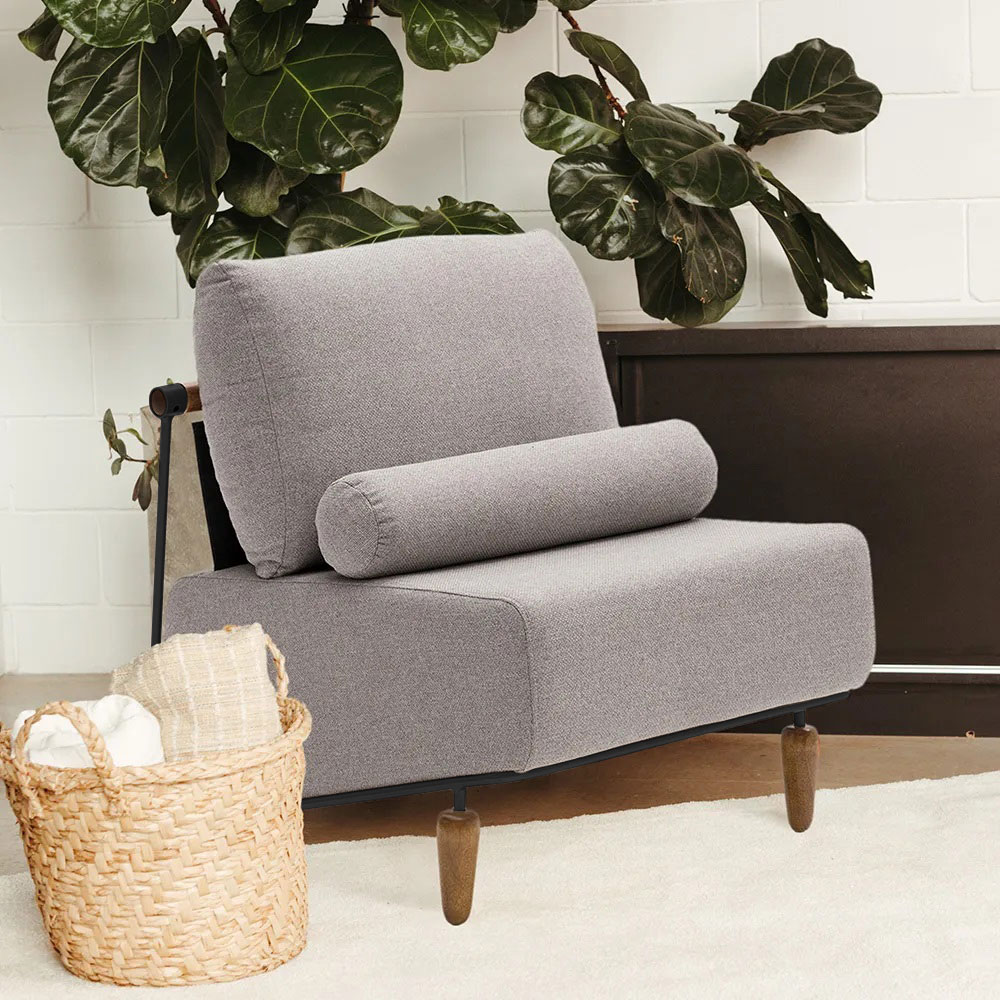 Poltrona Decorativa Aurea Base Aço Preto Linho Cinza Mesclado - Nexta Casa