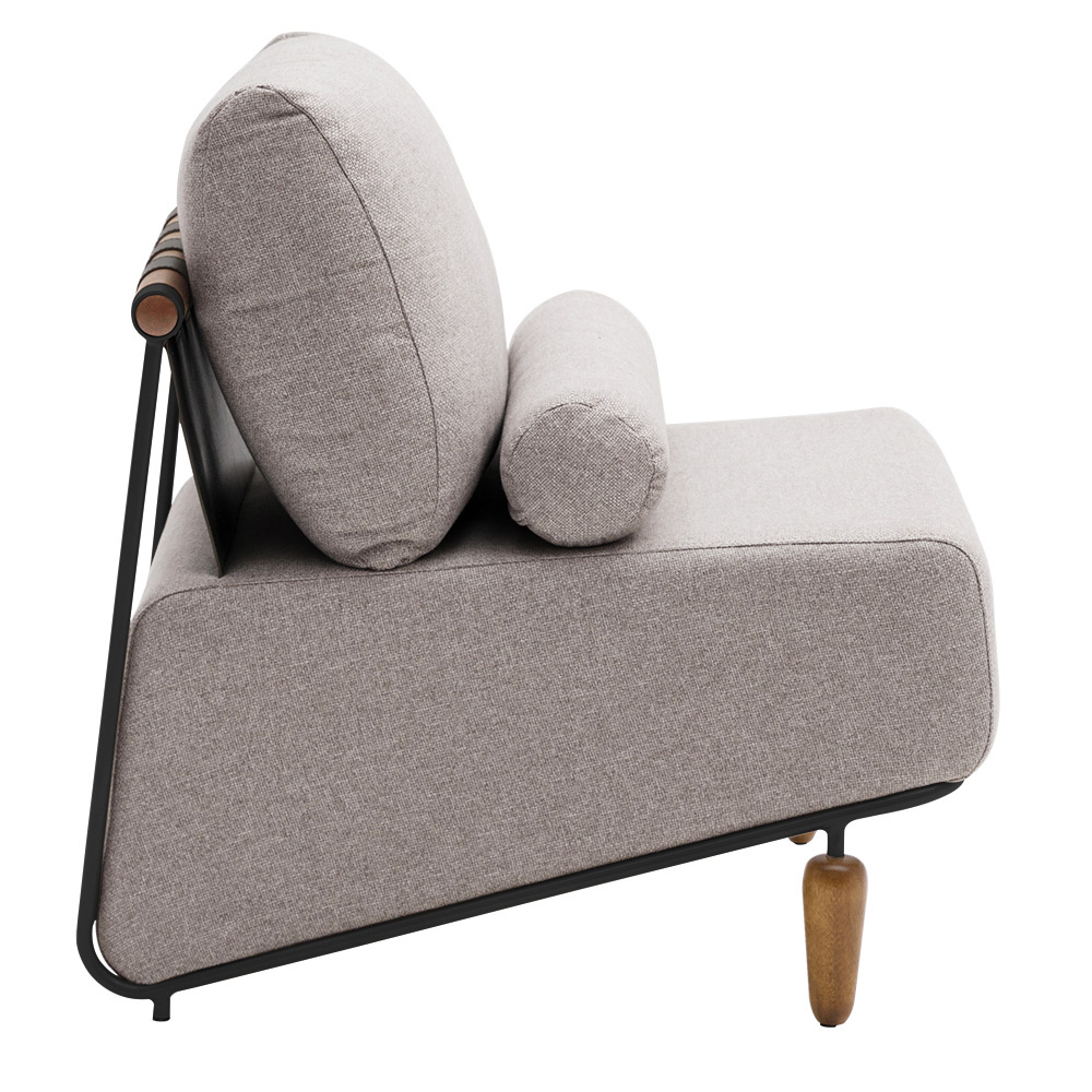 Poltrona Decorativa Aurea Base Aço Preto Linho Cinza Mesclado - Nexta Casa