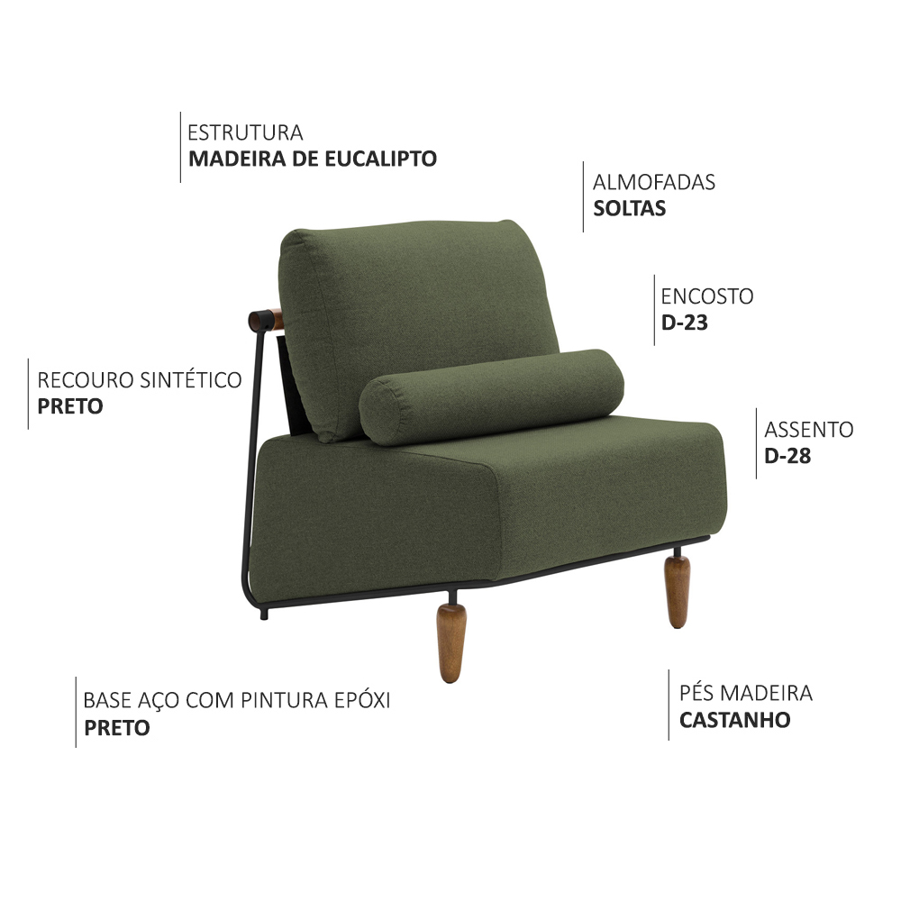 Poltrona Decorativa Aurea Base Aço Preto Linho Verde - Nexta Casa