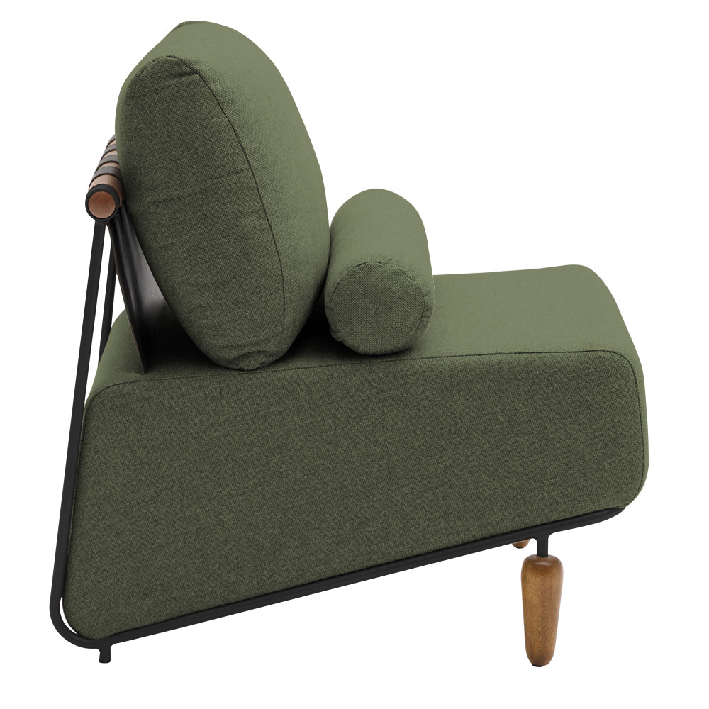 Poltrona Decorativa Aurea Base Aço Preto Linho Verde - Nexta Casa