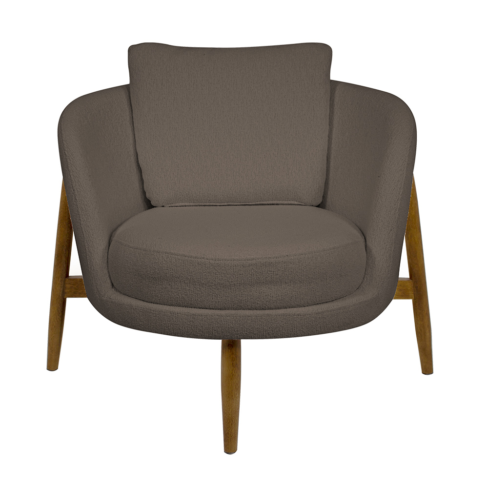 Poltrona Decorativa Austin Base Madeira Bouclé Marrom - Nexta Casa