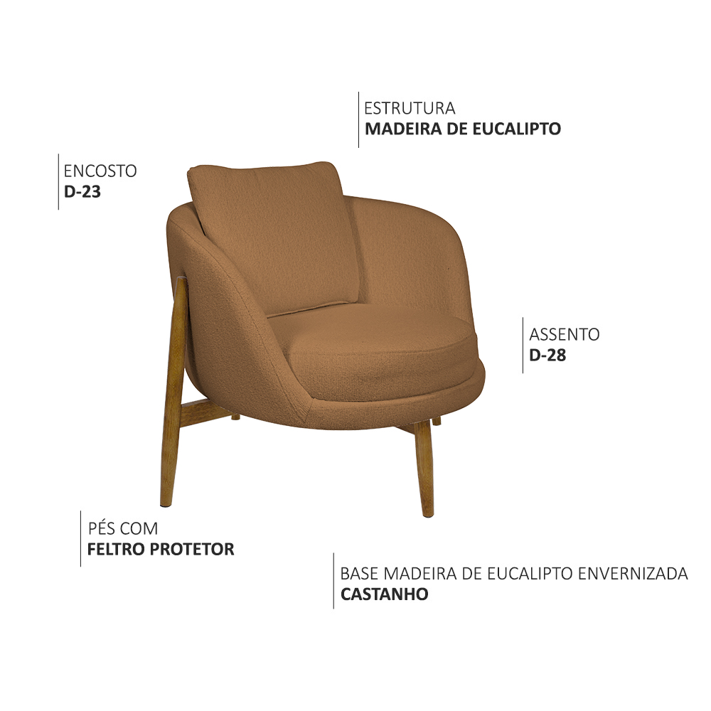 Poltrona Decorativa Austin Base Madeira Bouclé Terracota - Nexta Casa