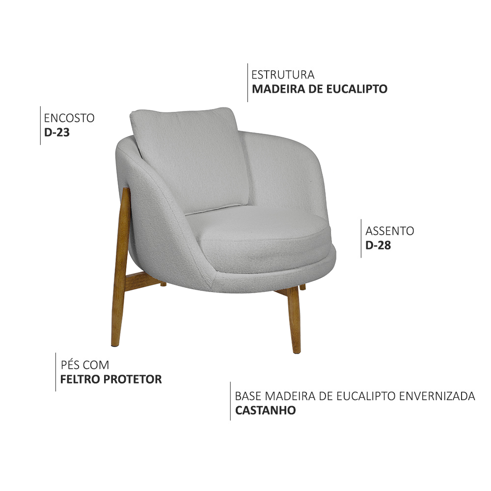 Poltrona Decorativa Austin Bouclé Cinza Claro - Nexta Casa