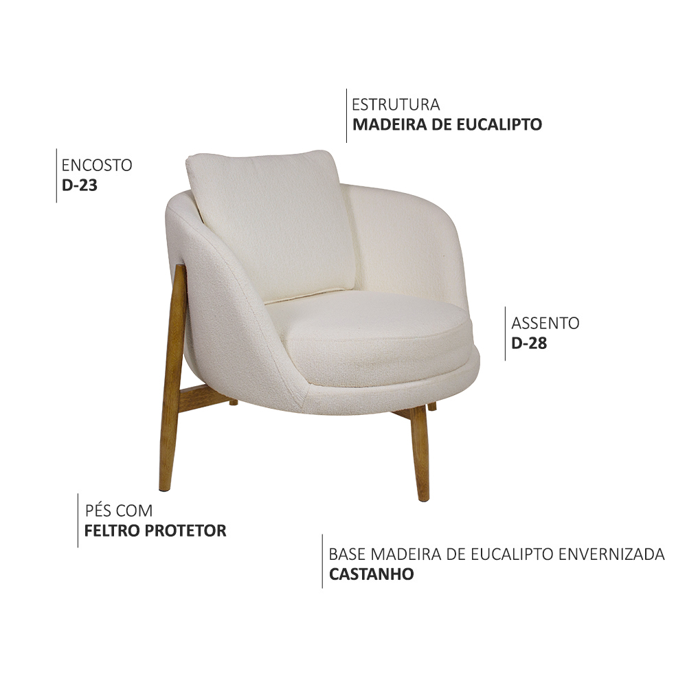 Poltrona Decorativa Austin Bouclé Off White - Nexta Casa