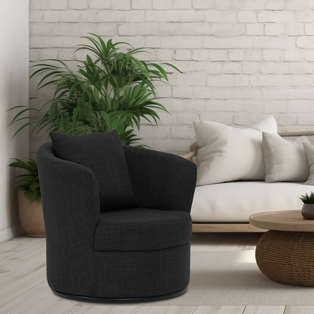 Poltrona Decorativa Base Aço Fixa Preto Lume Linho Preto Mesclado - Nexta Casa