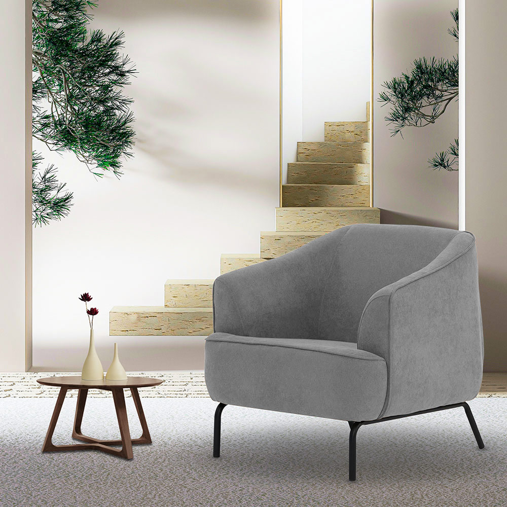 Poltrona Decorativa Base Aço Preto Germany Bouclé Cinza Claro - Nexta Casa