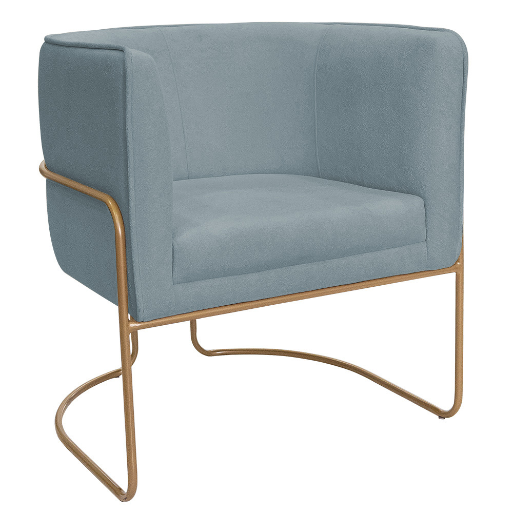 Poltrona Decorativa Betina Base Aço Ouro Fosco Bouclé Azul Claro - Nexta Casa