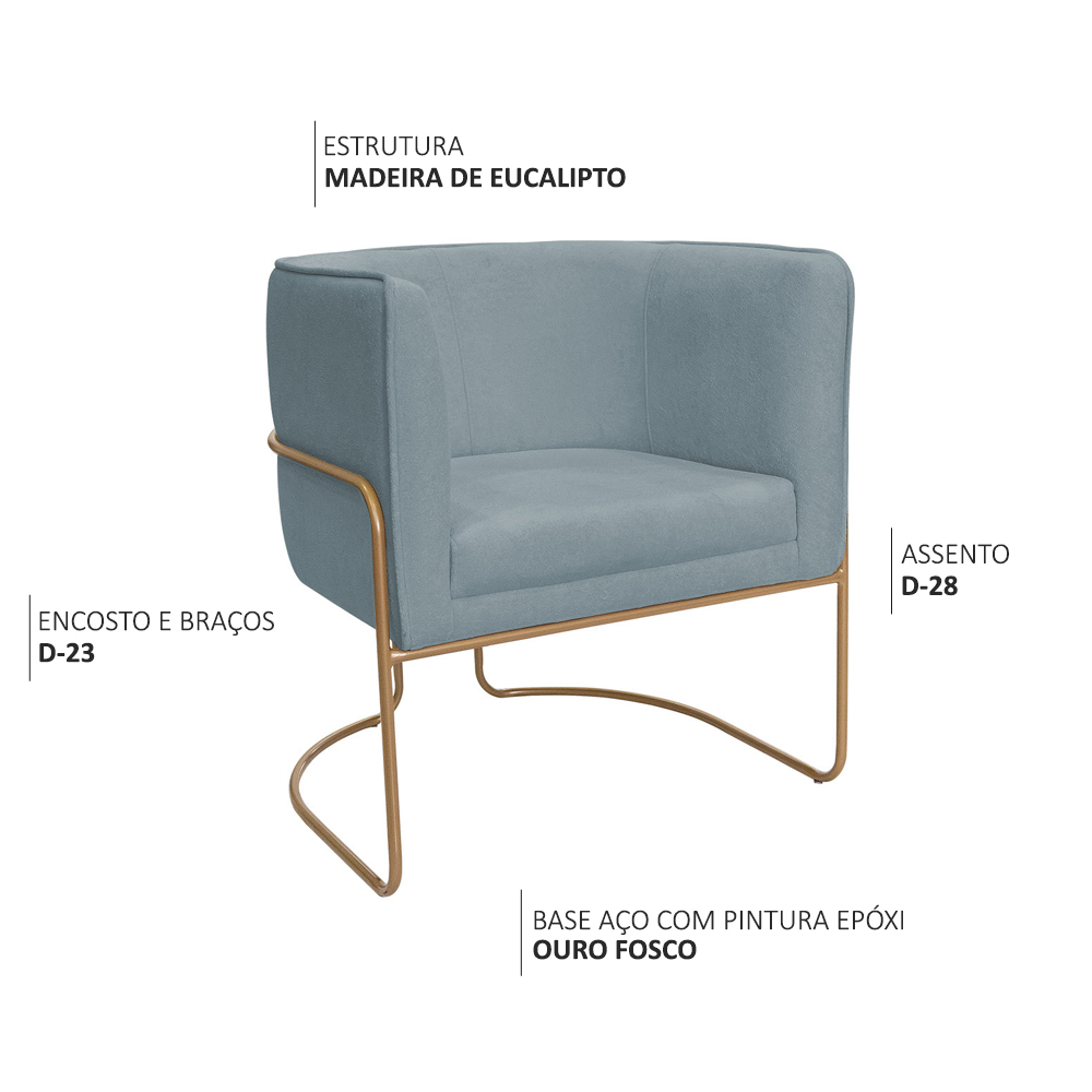 Poltrona Decorativa Betina Base Aço Ouro Fosco Bouclé Azul Claro - Nexta Casa
